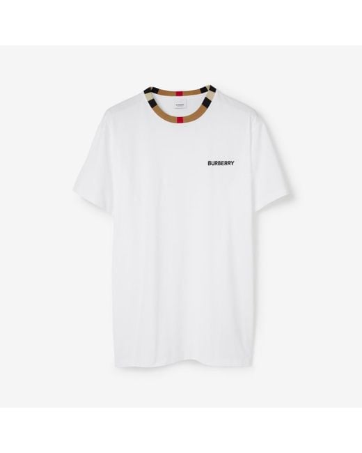 Tシャツ・カットソー Burberry Icon Stripe Trim Cotton T-shirt Burberry Icon Stripe Trim Cotton T-shirt in White for Men | Lyst