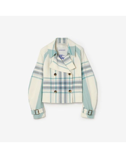 Burberry Blue Cropped Check Ladybrook Trench Jacket