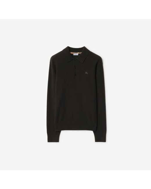 Burberry Black Long-Sleeve Cashmere Blend Polo Shirt for men