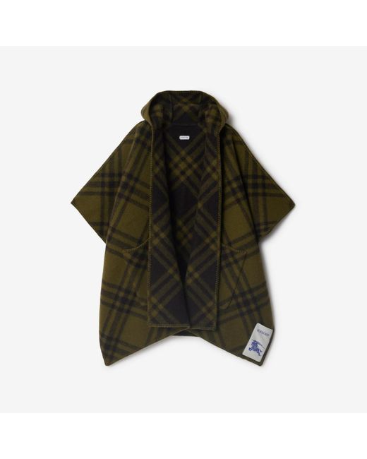 Burberry Green Reversible Check Wool Cape