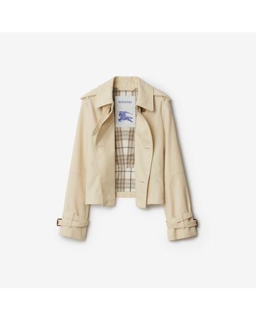 Burberry Cropped Cotton Blend Trench Jacket in Natural | Lyst