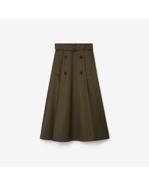 Burberry Green Gabardine Trench Midi Skirt