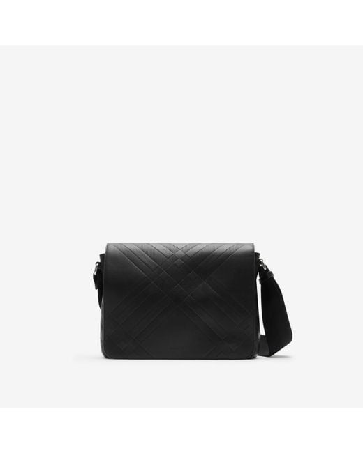 Burberry Black Embossed Check Messenger Bag for men