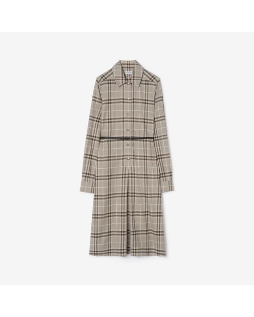 Burberry Gray Check Cotton Shirt Dress