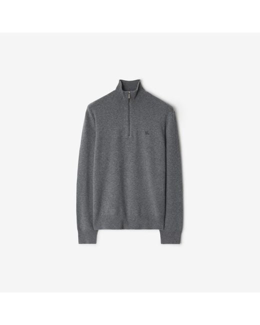 Burberry Gray Cashmere Blend Half-Zip Sweater for men