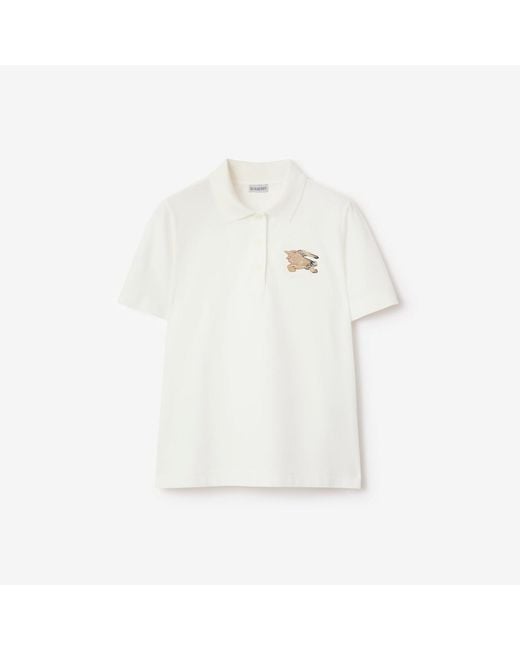 Burberry White Knight Check Cotton Polo Shirt
