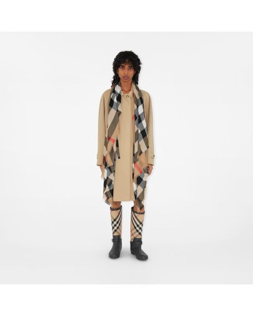 Check Cashmere Silk Blend Tweed Scarf in Archive beige