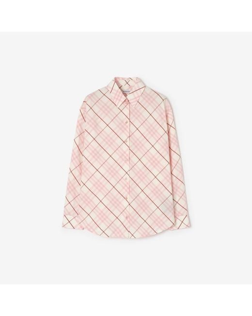 Burberry Pink Relaxed Fit Check Cotton Shirt