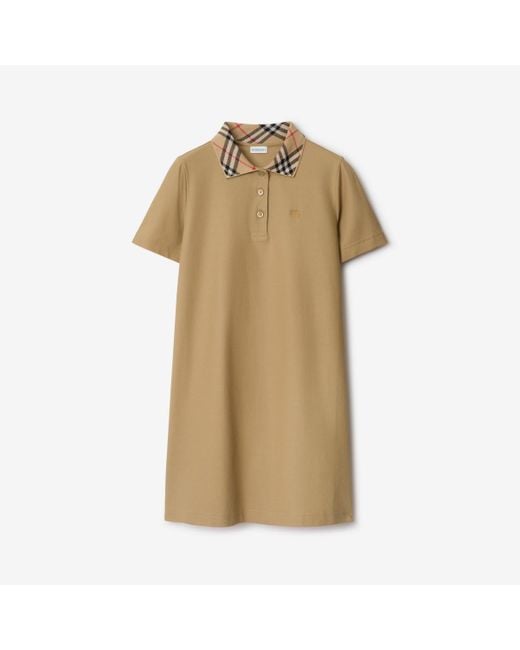 Check Collar Cotton Polo Shirt Dress Burberry en coloris Natural