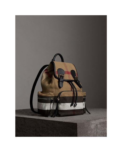 Burberry Black The Medium Rucksack In Canvas Check And Leather
