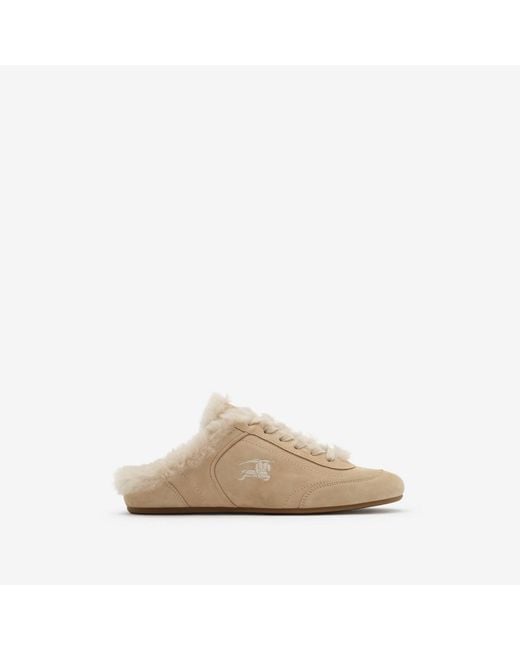 Burberry Natural Shearling Knight Runner Mules