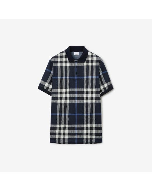 Burberry Blue Cotton Check Polo Shirt for men