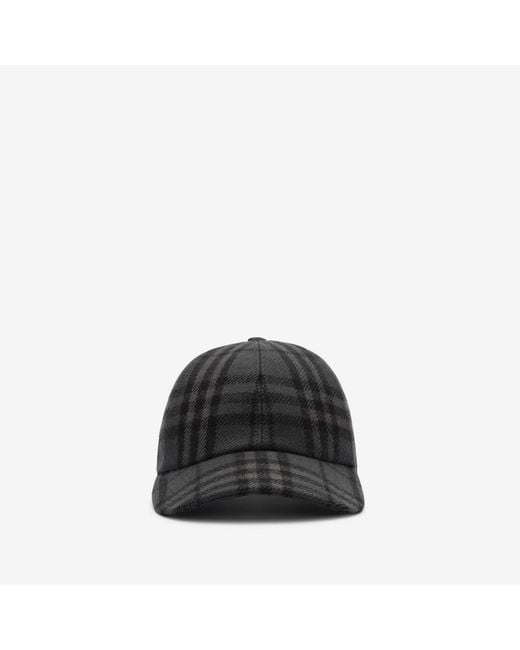 Burberry Black Check Wool Baseball Cap for men