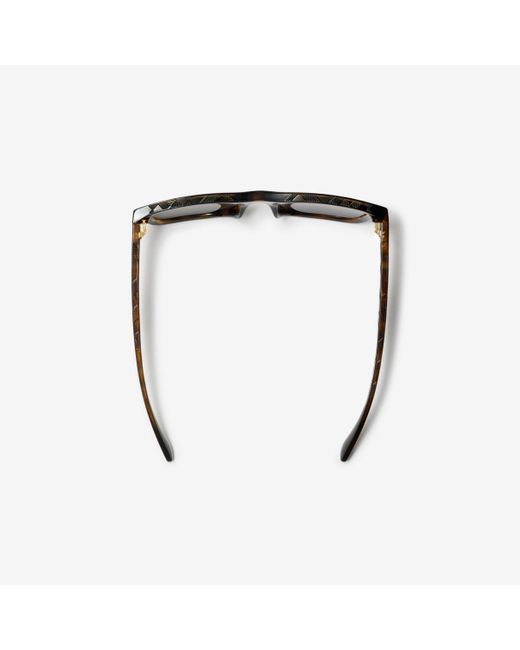 Burberry Black Embossed Check Square Sunglasses for men