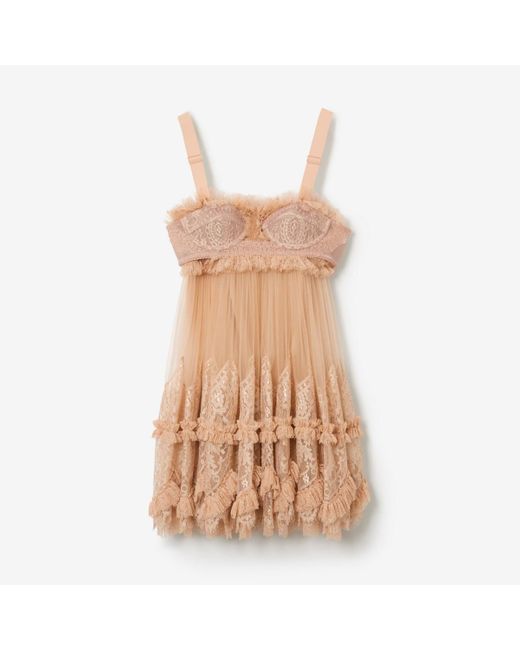 Burberry Natural Tulle And Lace Baby Doll Dress
