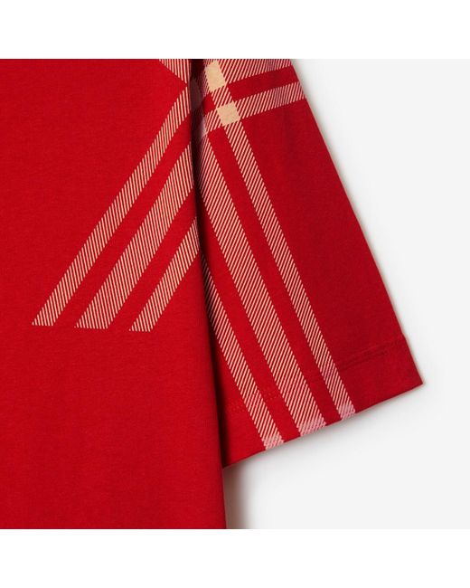 Burberry Red Check Sleeve Cotton T-shirt
