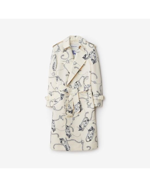 Burberry White Long Knight Hardware Tricotine Trench Coat