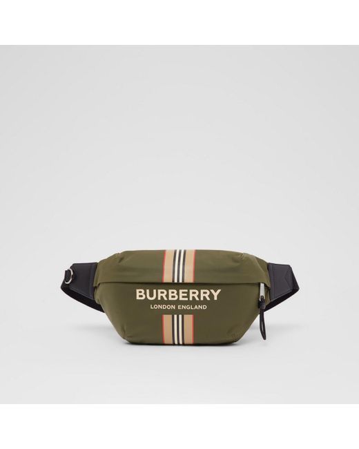 Burberry Green Logo And Icon Stripe Print Econyl® Sonny Bum Bag for men