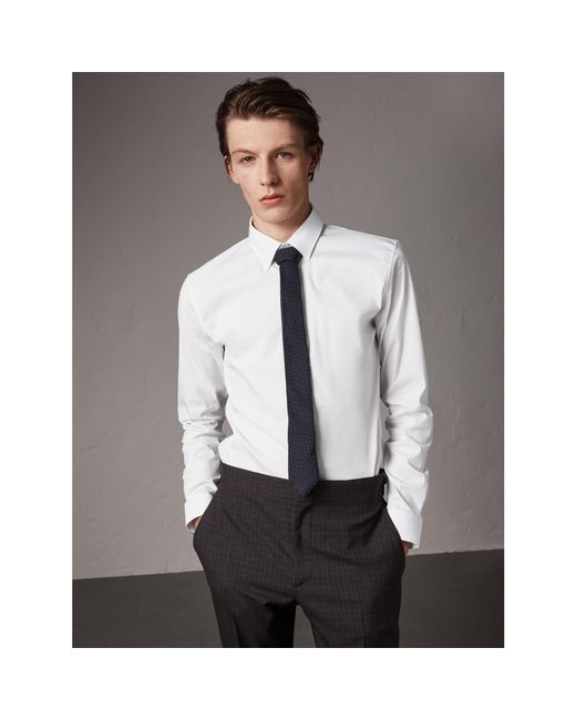 Burberry White Slim Fit Stretch Cotton Shirt for men