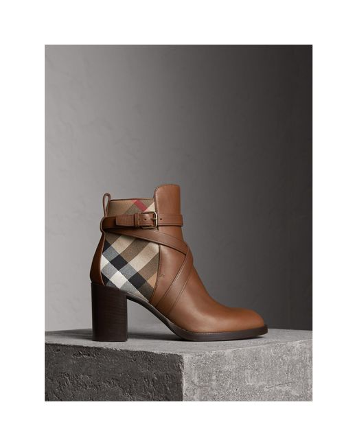 Burberry Brown House Check And Leather Ankle Boots