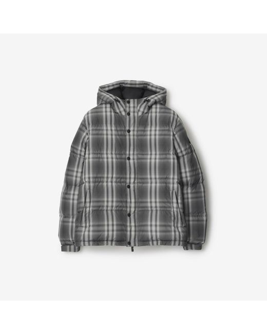 Burberry Gray Ombré Check Hooded Puffer Jacket for men