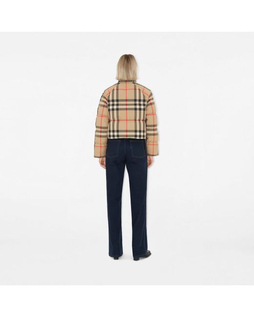 Burberry Natural Wattierte Cropped-Jacke in Check