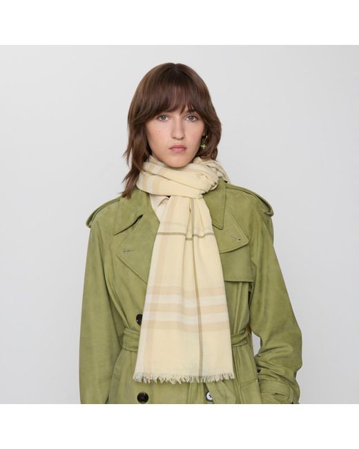 Burberry Natural Wide Check Wool Scarf