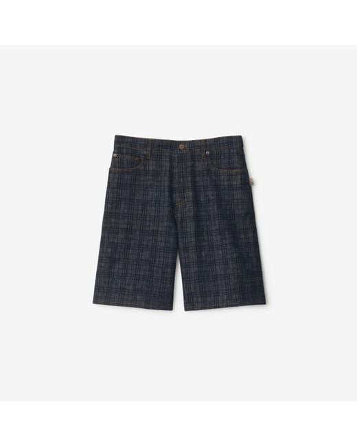 Burberry Blue Check Denim Shorts for men