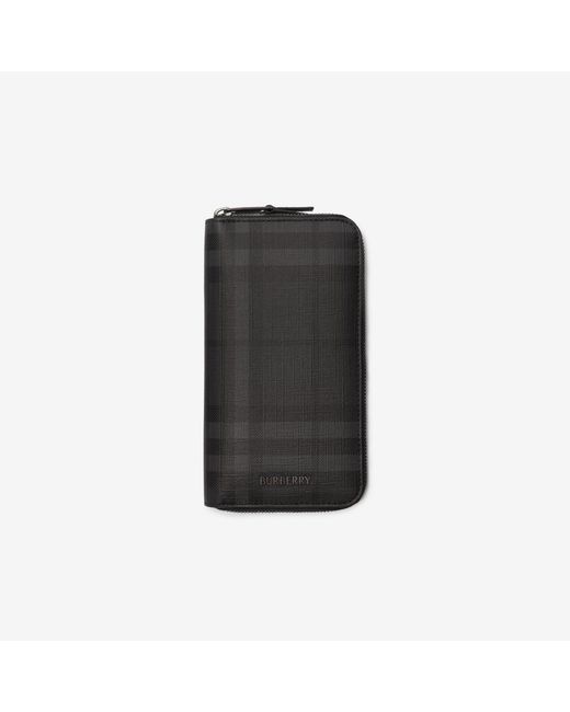 Burberry Black Large City Check Zip Wallet for men