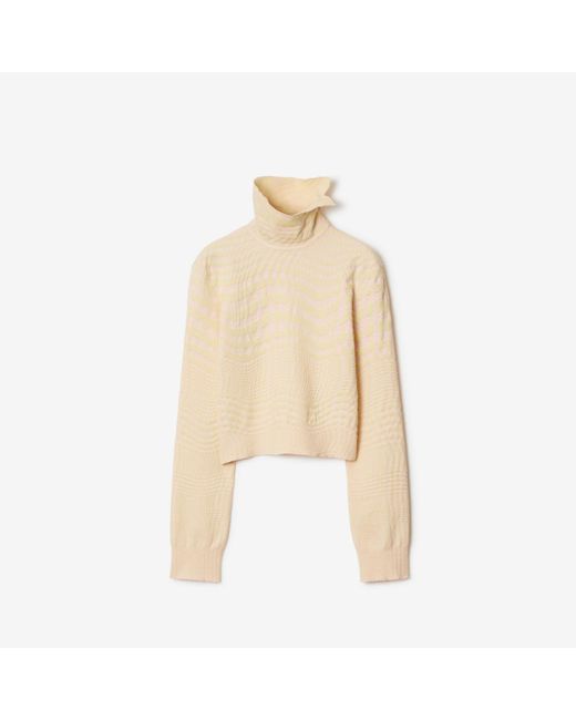 Burberry Natural Warped Houndstooth Wool Blend Sweater