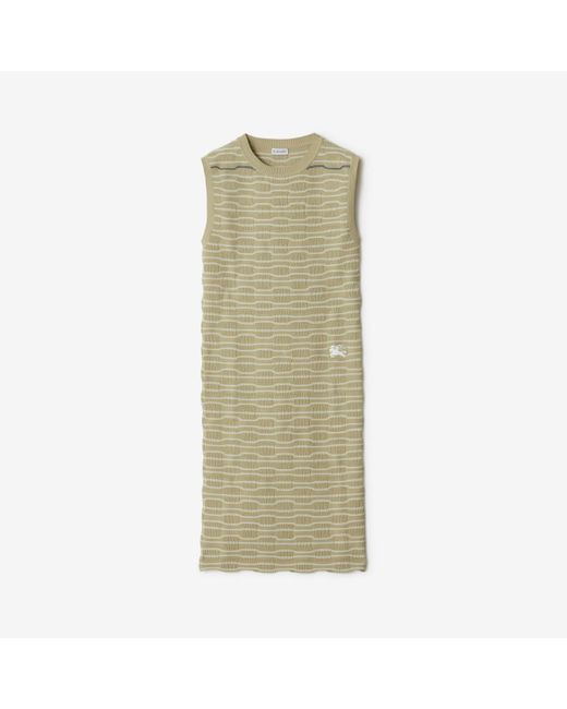 Burberry Green Striped Cotton Blend Dress