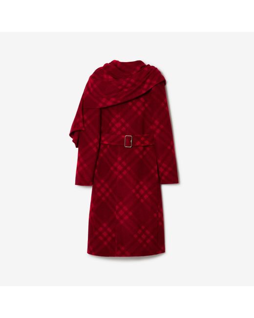 Burberry Red Check Draped Coat