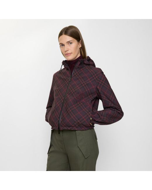 Burberry Purple Cropped Reversible Check Hooded Jacket