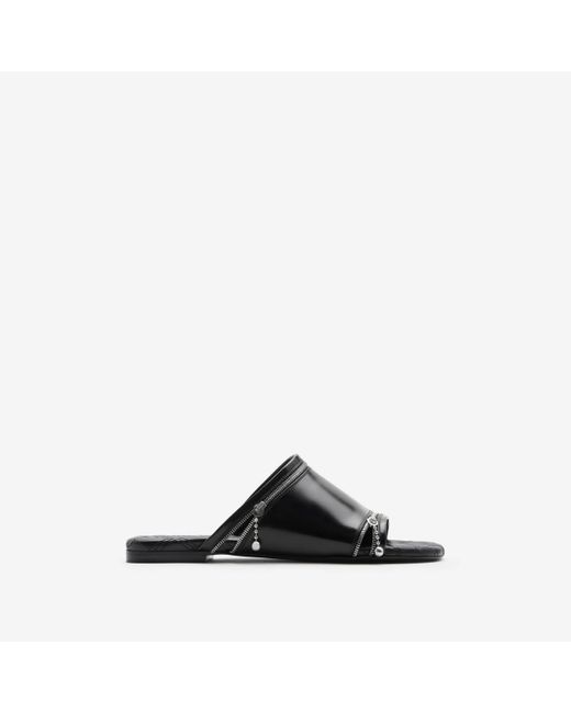 Burberry Black Leather Peep Slides