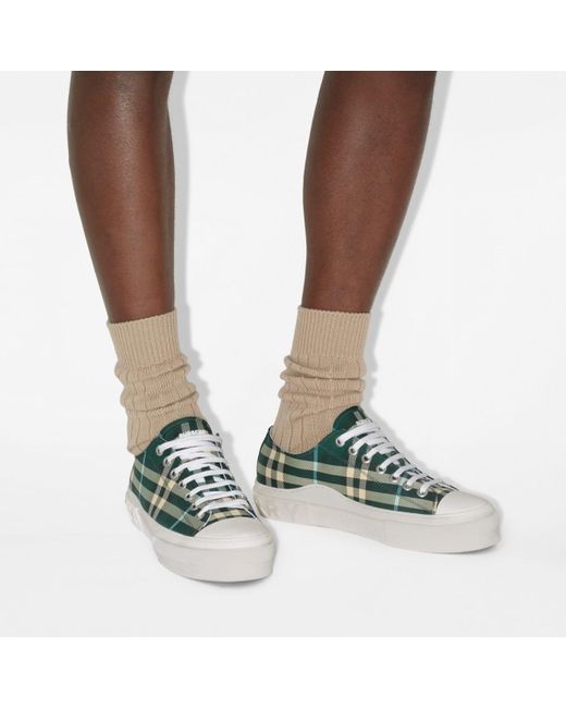 Burberry Check Nylon Blend Sneakers in Green for Men | Lyst