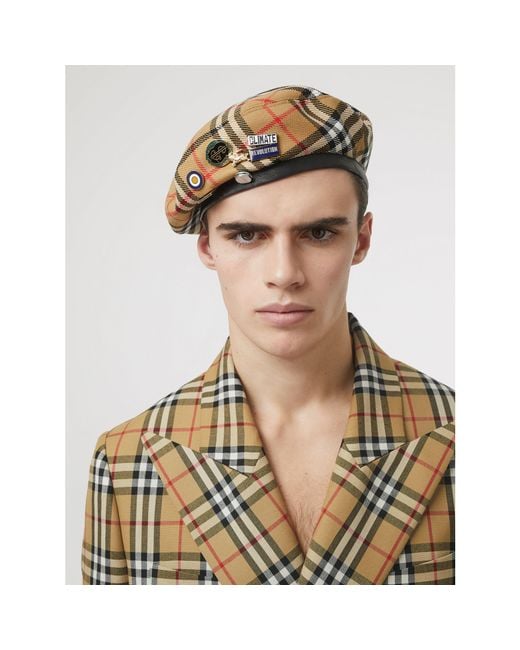 Burberry Pin Detail Vintage Check Wool Beret | Lyst