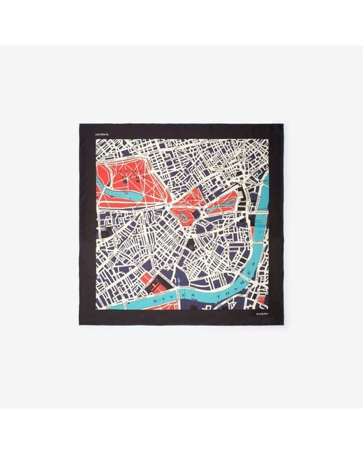 Burberry Multicolor London Map Silk Scarf