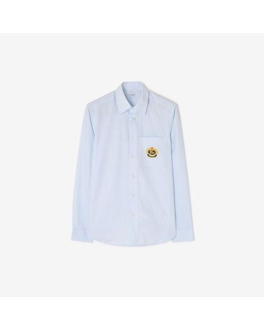 Burberry Blue Classic Fit Pinstriped Cotton Oxford Shirt for men