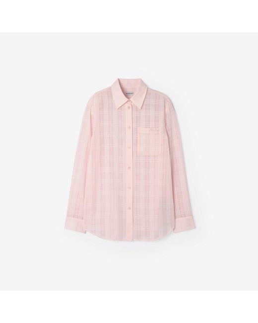 Burberry Pink Classic Fit Check Cotton Shirt