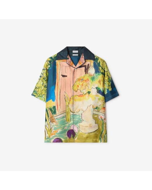Burberry Men's Green Highgrove Fountain Silk Shirt