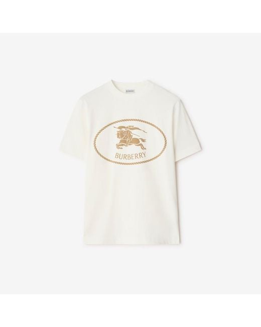 Burberry Natural Knight Stamp Cotton T-Shirt for men