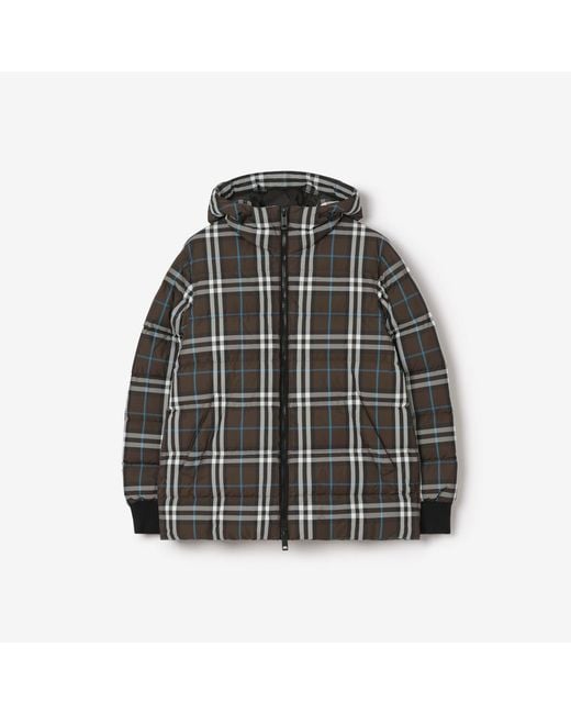 Burberry Gray Check Hooded Puffer Jacket for men