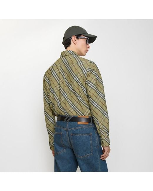 Burberry Green Relaxed Fit Check Cotton Shirt for men