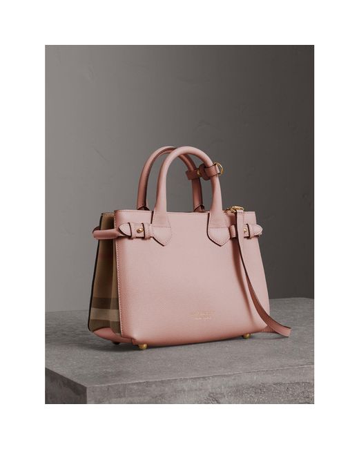 Burberry The Small Banner In Leather And House Check Pale Orchid | Lyst