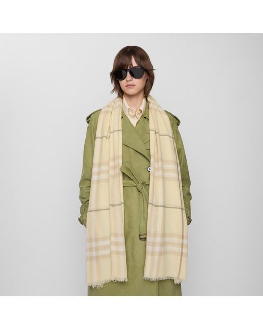 Burberry Natural Wide Check Wool Scarf