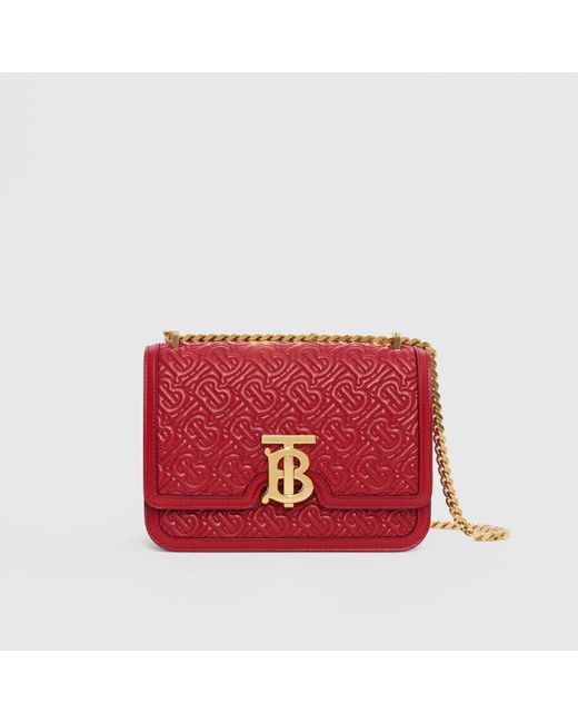 Burberry Red Small Quilted Monogram Lambskin Tb Bag