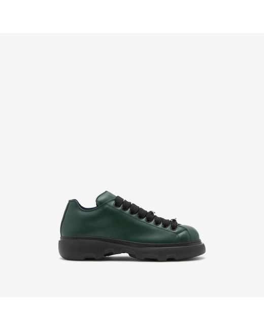 Burberry Green Leather Ranger Shoes for men
