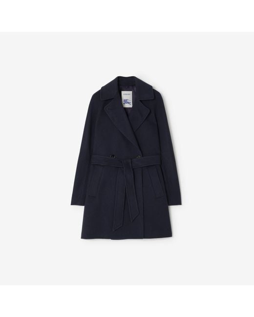 Burberry Blue Short Belted Cashmere Coat