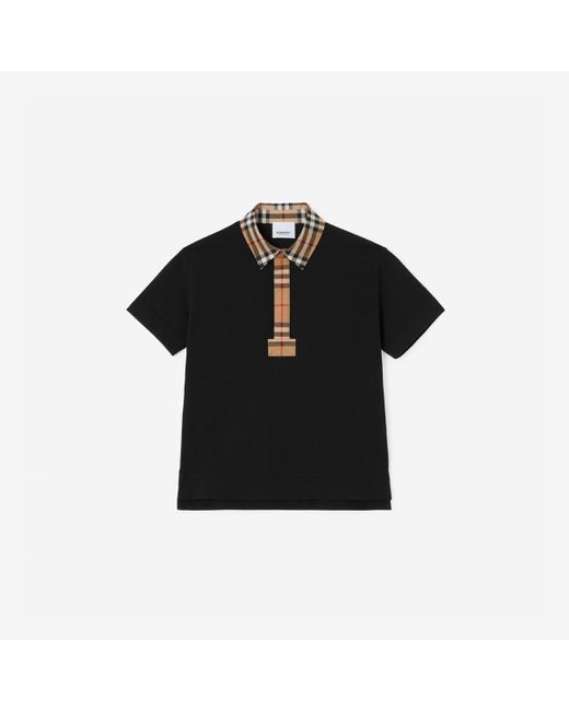 Burberry Black Vintage Check Trim Cotton Piqué Polo Shirt for men