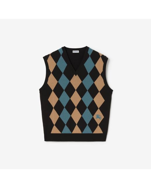 Burberry Black Argyle Wool Sweater Vest for men